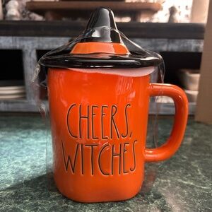 Rae Dunn Halloween “Cheers, Witches” Coffee Mug With Witch Hat Topper